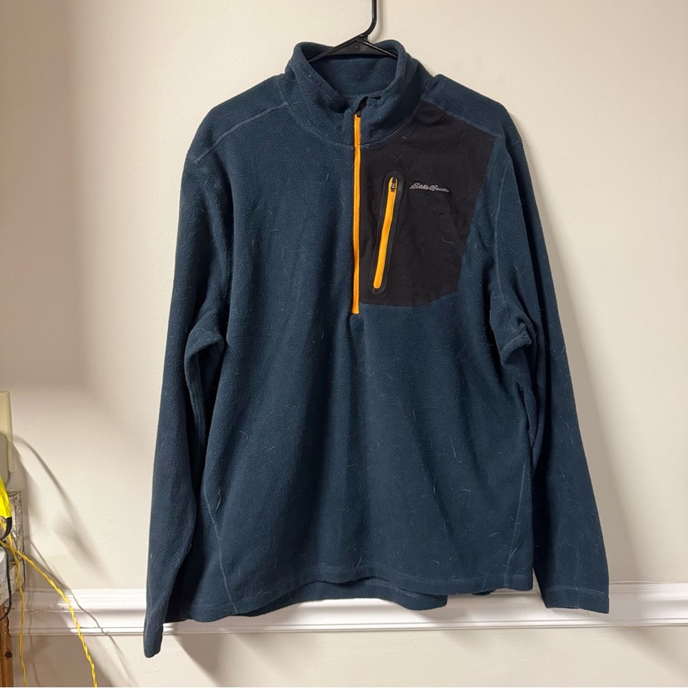 Eddie Bauer Navy Fleece Pullover with Orange Accent